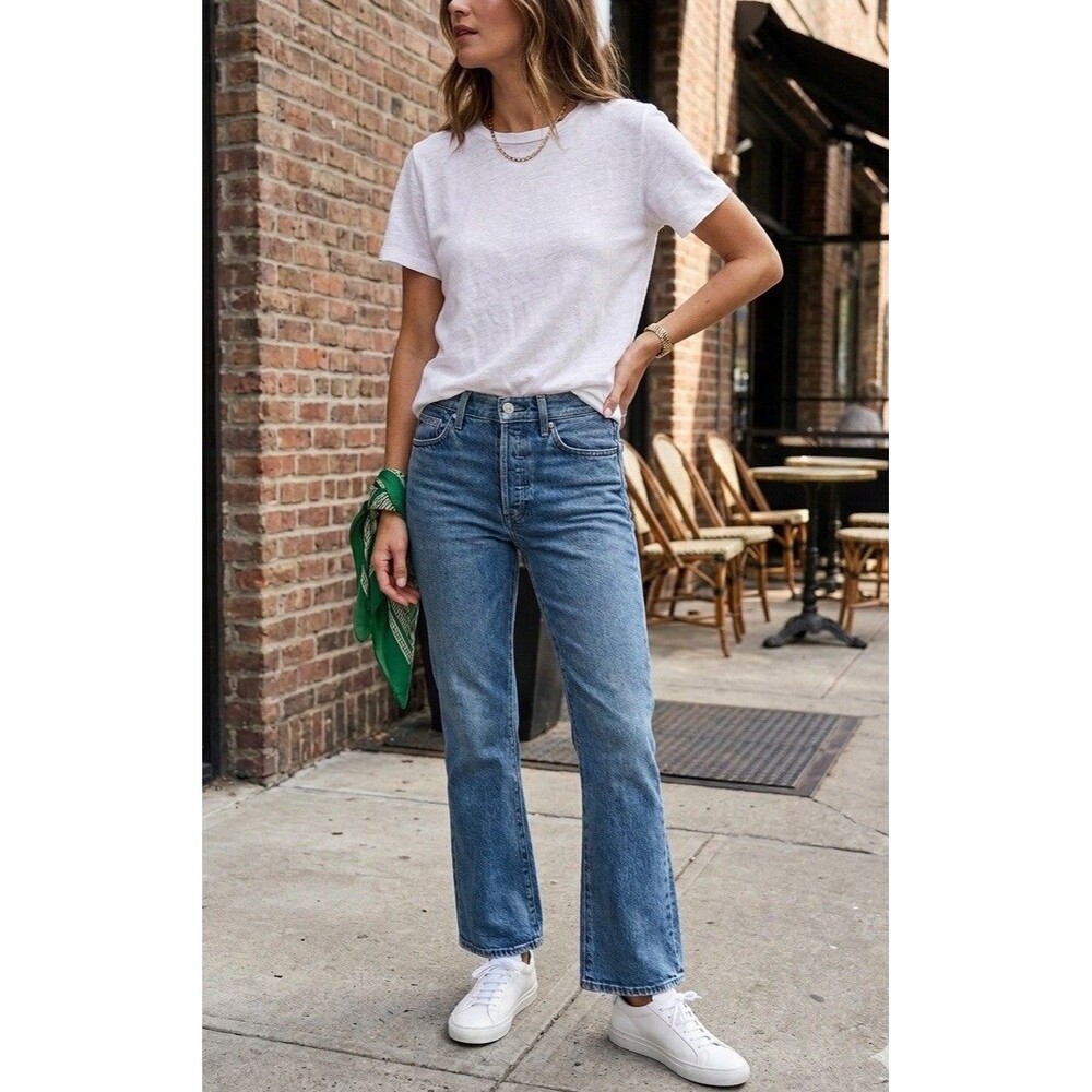 Favorite Daughter Erin Mid Rise Crop Boot Jeans 27x27 Blue Boho Denim Chelsea